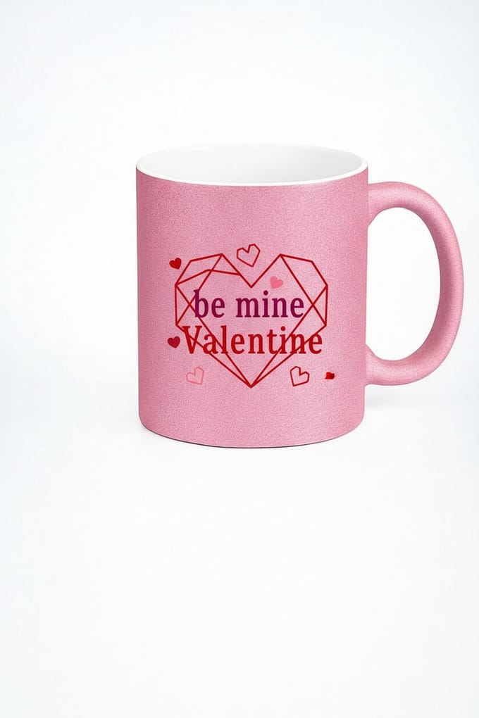 Roze Glitter Valentijn Mok met 'Be Mine Valentine' Hart | Liefdes Beker Cadeau