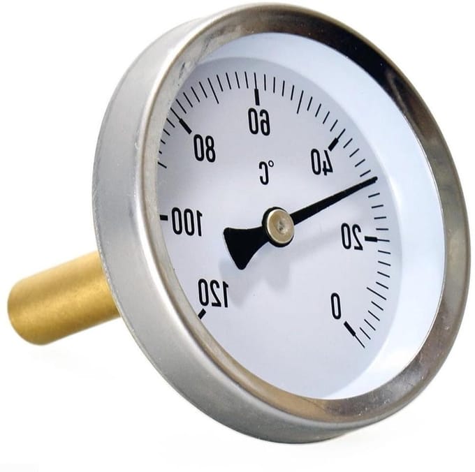 Bimetaal Thermometer - Temperatuurmeter - Temperatuur Bewaken - Roestvrij Staal - 63mm - Zilver