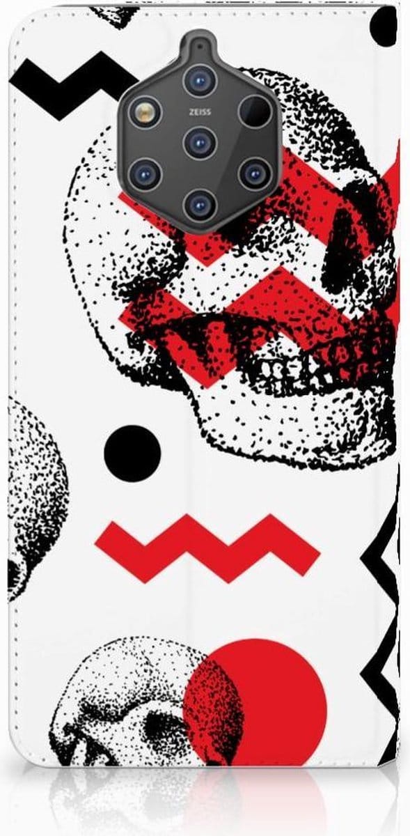 Mobiel BookCase Nokia 9 PureView Skull Red