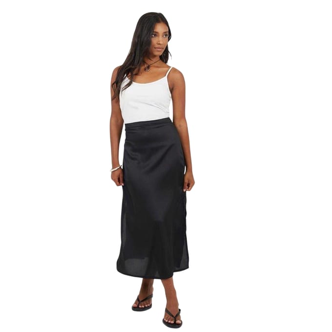 Brave Soul Midi-rok met zijsplit van satijn voor dames (Zwart)