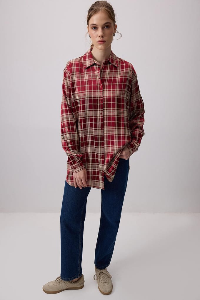 Touché Privé - Geruite blouse - Rood - Dames