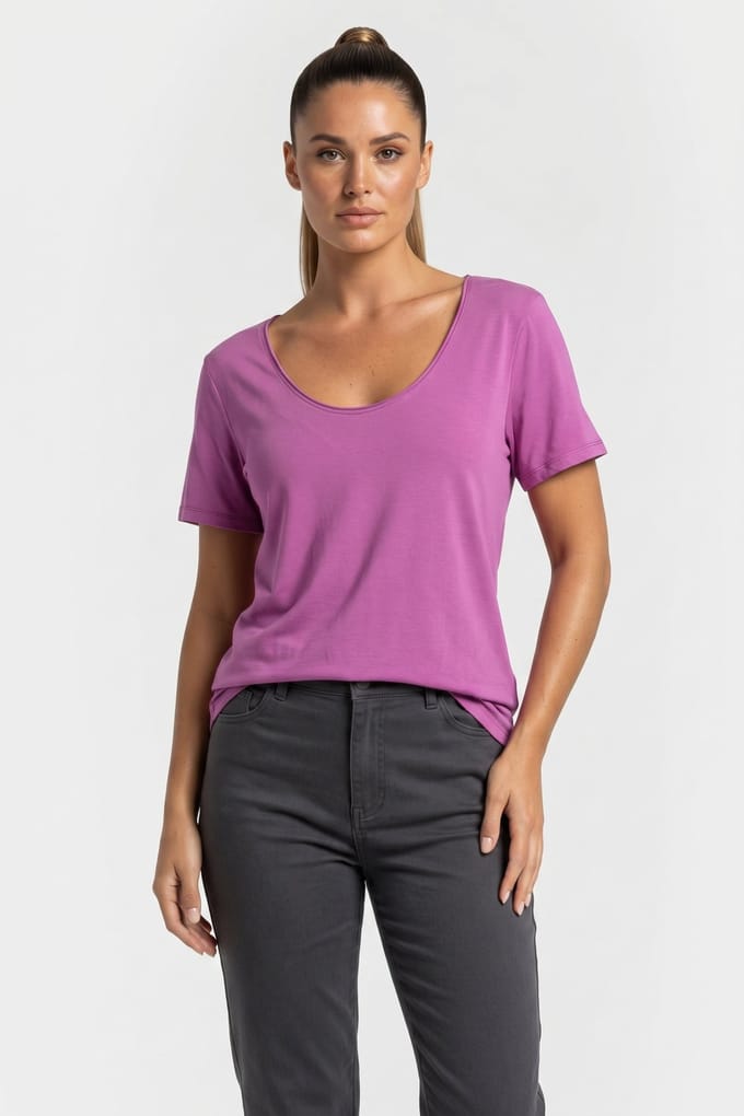 Summum Woman U-neck Top Fine Viscose Cyclaam Maat: S | Tops Outlet | Dames | Roze