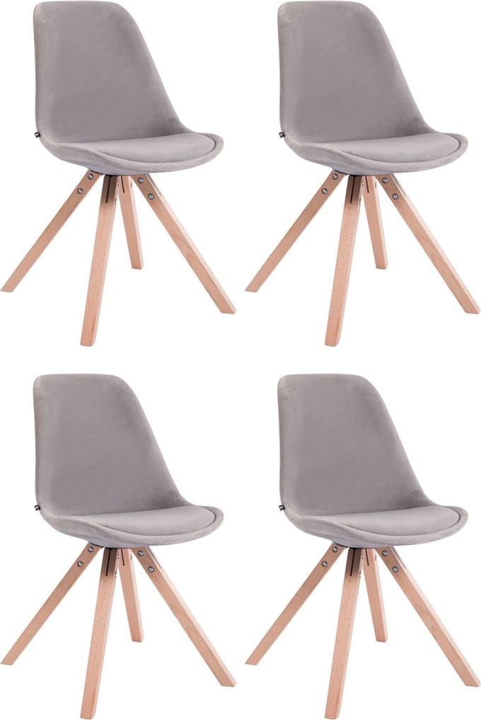 CLP Toulouse Set van 4 Stoelen - Vierkant frame - Fluweel grijs natura