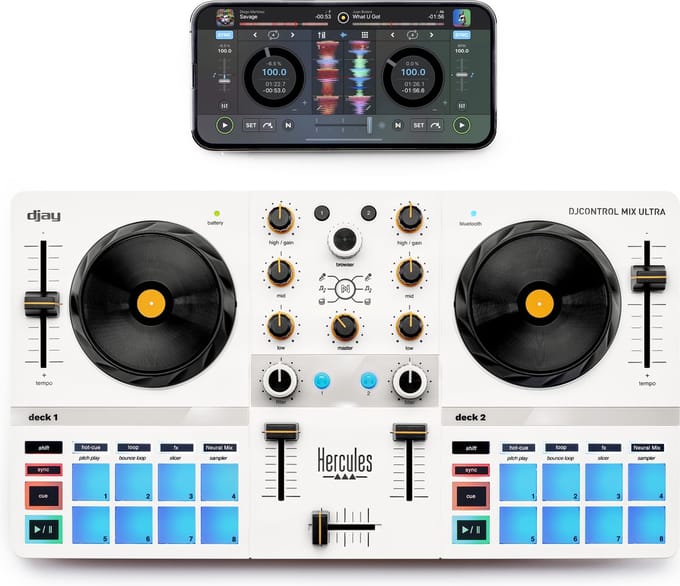 Hercules DJ Control Mix Ultra - Smartphone DJ Controller - Algoriddim Djay - Bluetooth - iOS/Android
