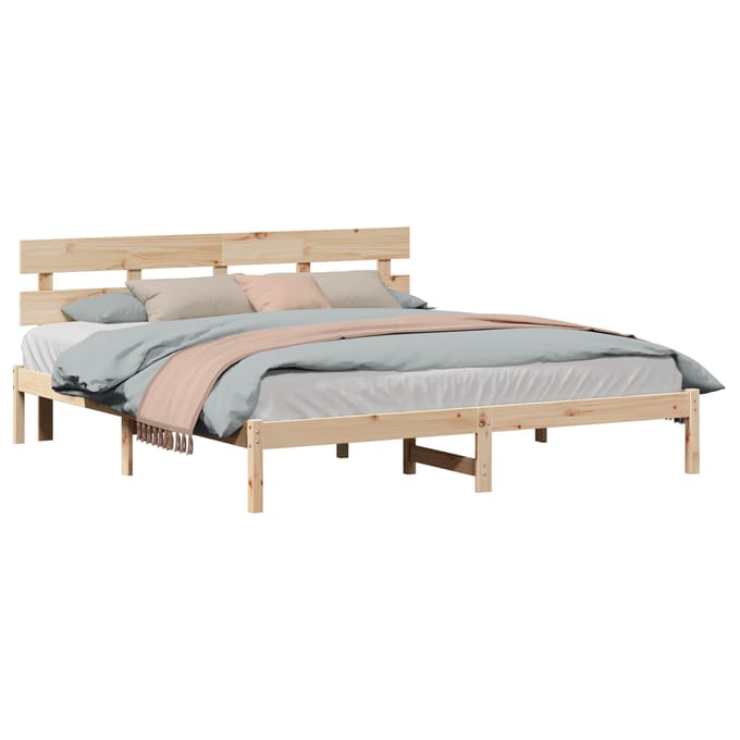 vidaXL - Bedframe - met - hoofdeinde - Bruin - 200 - x - 200 - cm - Massief - grenenhout