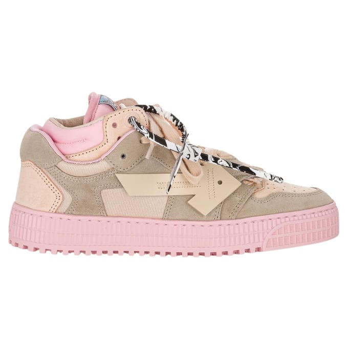 Gebroken witte drijvende pijl roze leren sneakers met lage bovenkant