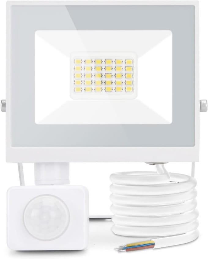 Buitenlamp Schijnwerper met PIR Bewegingssensor, 20W, 1650 Lumen, IP65 Waterdicht, Koud Wit Licht