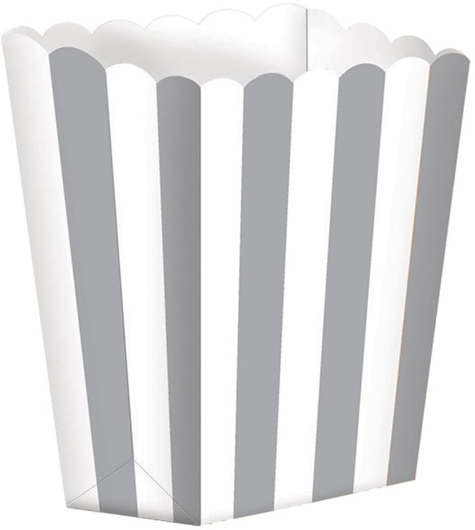 Popcorn of snoep bakjes - zilver/wit - 5x stuks - chipsbakjes/snackbakjes - kinder verjaardag/feestje - karton - traktaties