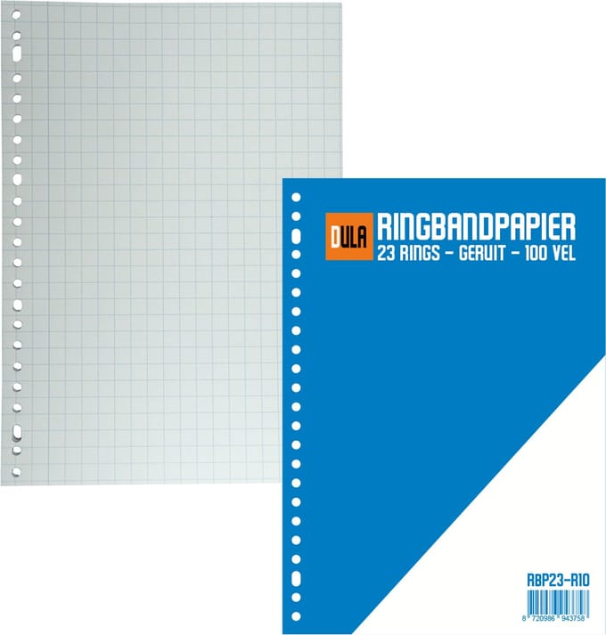 DULA Ringbandpapier A4 - 23 rings - 10mm geruit - 70 grams - 100 vel - Ruitjespapier