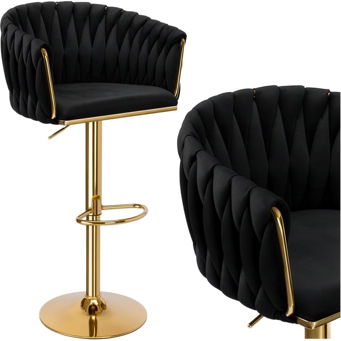 Cofton Gold zwarte fluwelen barkruk - Luxe en comfort