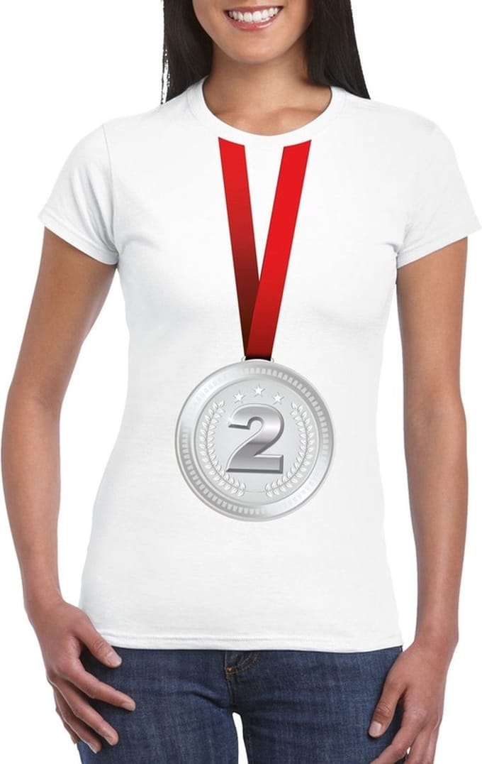 Zilveren medaille kampioen shirt wit dames - Winnaar shirt Nr 2 S