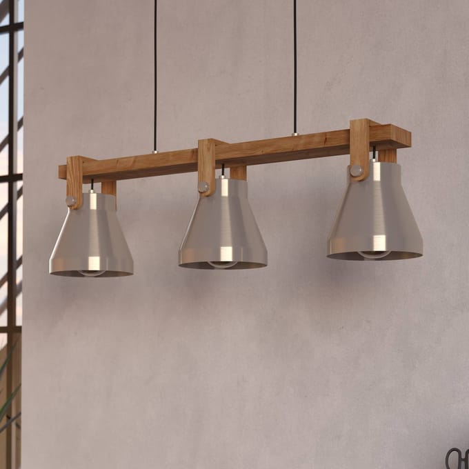 EGLO Cawton hanglamp, lengte 76 cm, staal/bruin, 3-lamps, staal