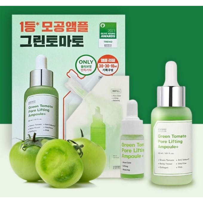 SUNGBOON EDITOR Groene Tomaat Poriënverkleinende Ampullen Set 70ml (30 ml + Navulling 30 ml + 10 ml) white
