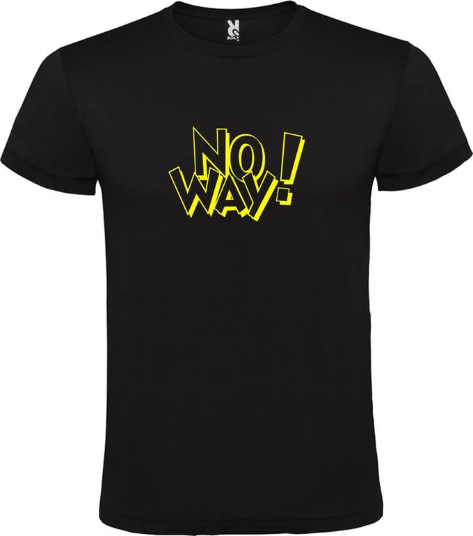 Zwart T-shirt ‘No Way!’ Geel Maat S