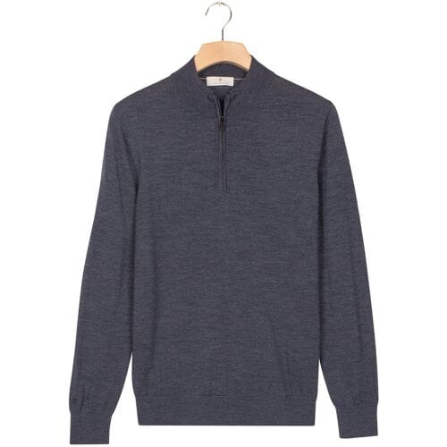 Thomas Maine Trui Half Zip Single Knit Merino Wool Indigo / male