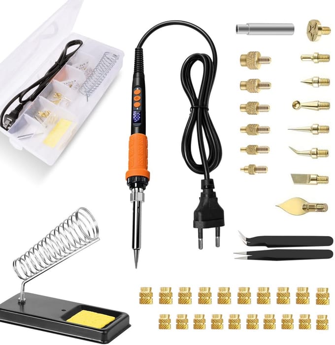 Soldering Iron 90W with Digital Temperature Control and Thread Inserts for 3D Printing