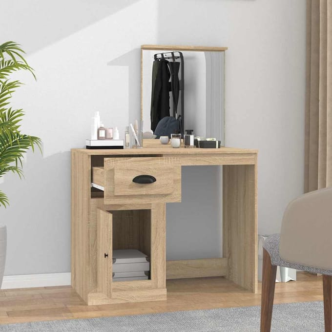 vidaXL - Kaptafel - met - spiegel - 90x50x132,5 - cm - bewerkt - hout - sonoma - eiken