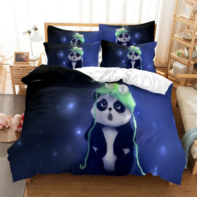 Panda Beddengoedset Dekbedovertrekset 3d Beddengoed Digitale Print Bedlinnen Queen Size Beddengoedset Modeontwerp EU single(135x200cm) black
