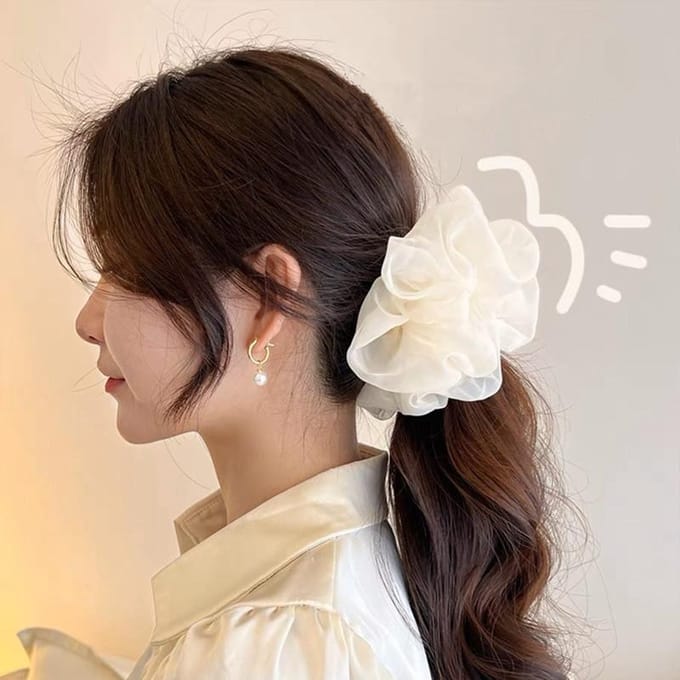 Effen Kleur Oversized Organza Haar Scrunchies Dunne Chiffon Haar Elastiek Mode Elastische Haar Rubber Band Zoete Haaraccessoires koffie