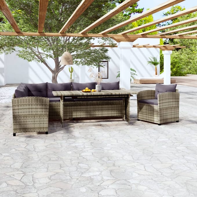 vidaXL - 3-delige - Loungeset - met - kussens - poly - rattan - grijs