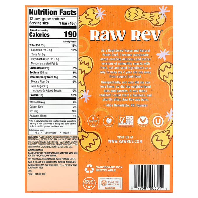 Raw Rev, Glo, Beurre de Cacahuète Crémeux et Sel de Mer, 12 Barres, 1,6 oz (46 grammes) Chaque
