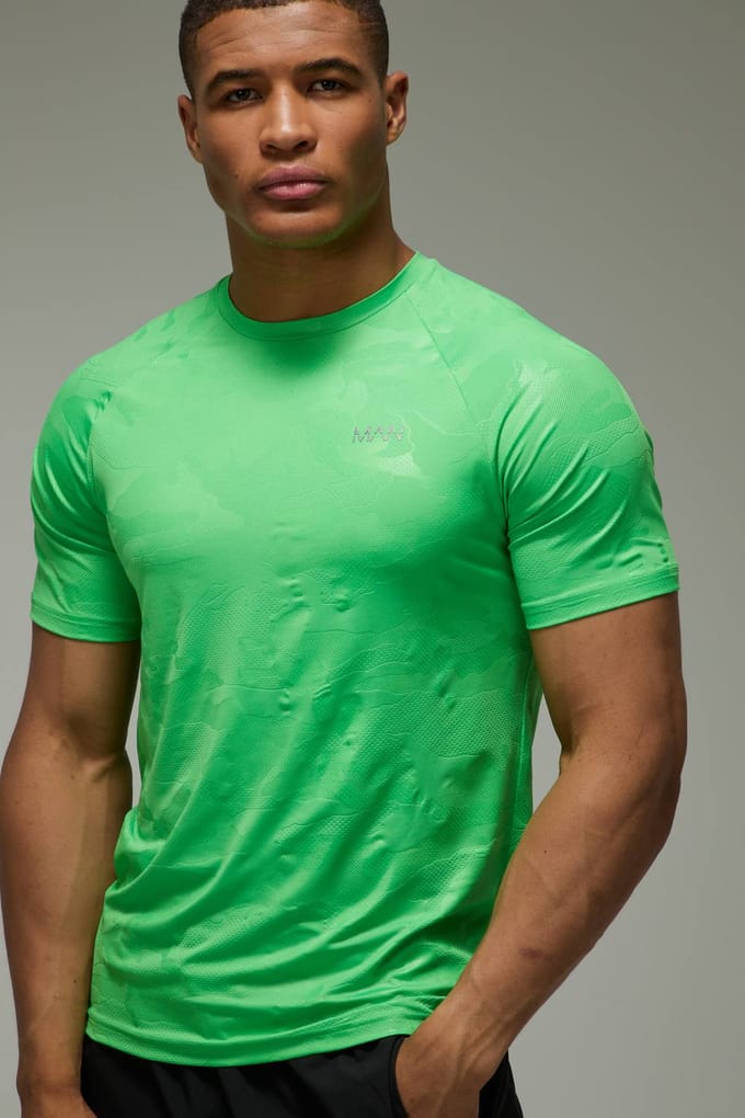 Heren Active Camo Regular Fit T-shirt | Bright Green | Size Large