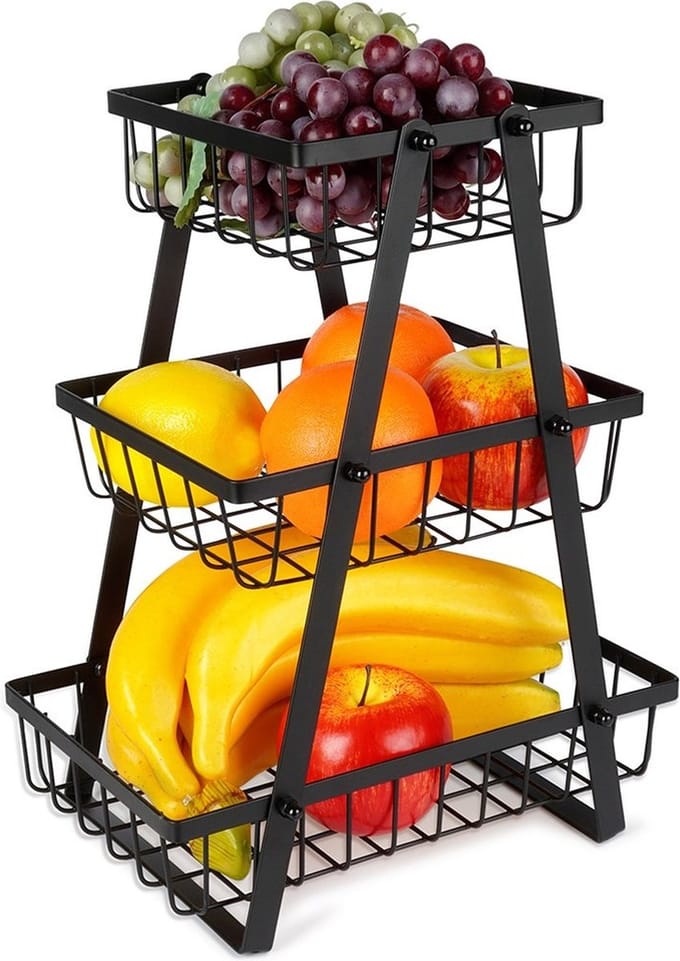 Fruitschaal Metaal Zwart 3-Niveaus - Fruitmand