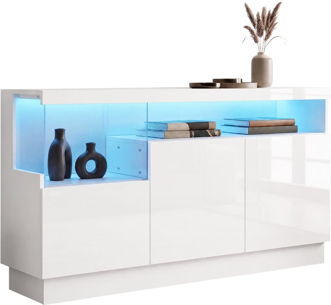Clruro Dressoir - 140 x 36 x 80 cm - met LED en app-bediening - PB + MDF - Wit