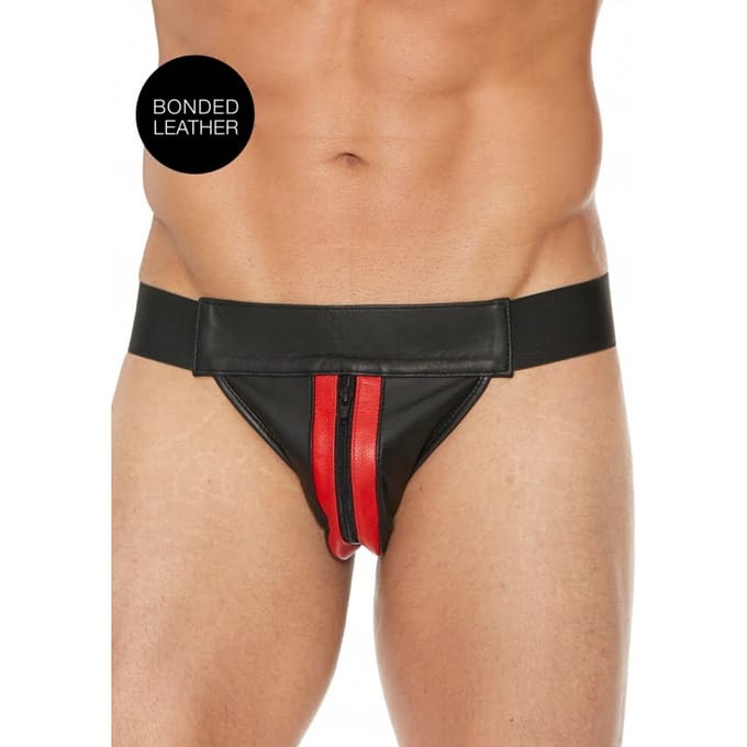 Ouch - Stoere Jockstrap met Rits - Zwart met Rood