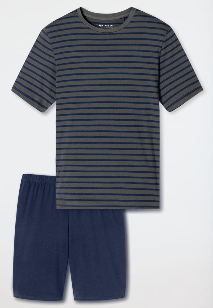 Schiesser Pyjama kort Casual Essentials - Heren Shortama - antraciet
