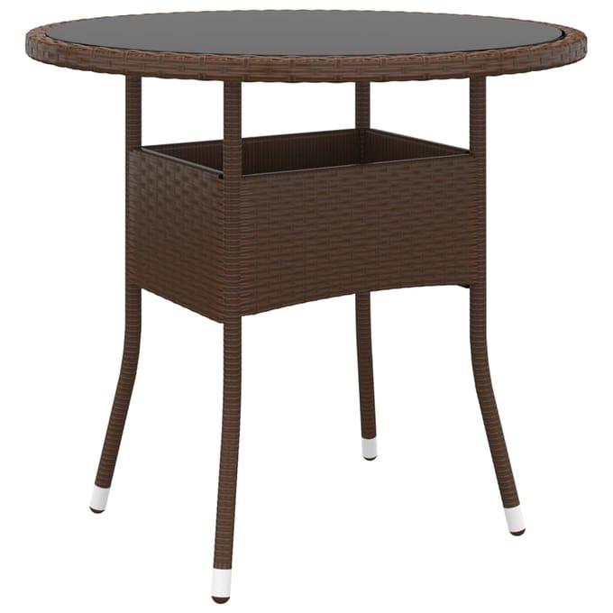 vidaXL - Tuintafel - Ø80x75 - cm - gehard - glas - en - poly - rattan - bruin