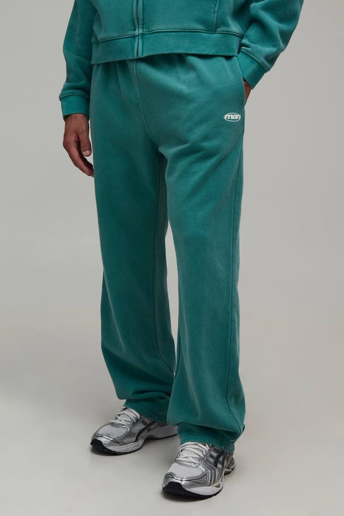 Rechte Pijp Heren Sport Gewassen Joggers | Washed Teal | Size Medium