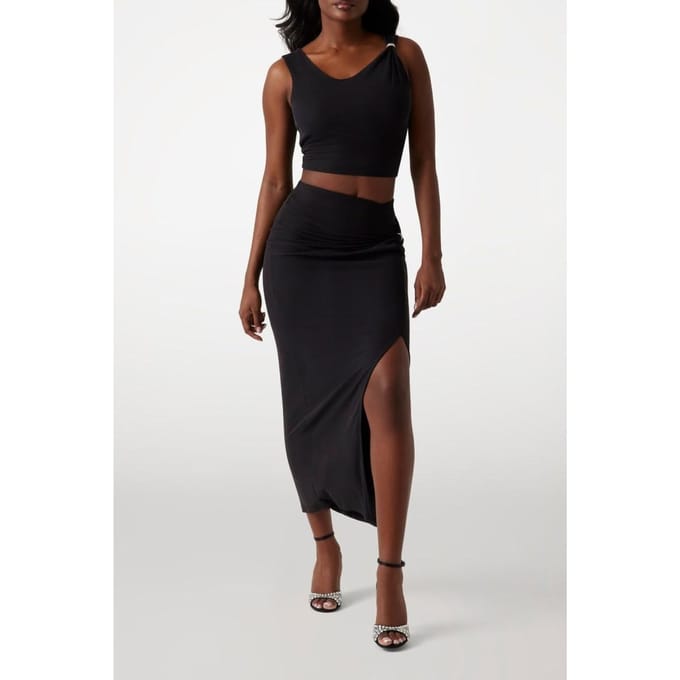 GUESS  Eco Aimee Jewel Drap Ski Jet Black A996 Maat: S | Maxi Rokken Outlet | Dames | Zwart