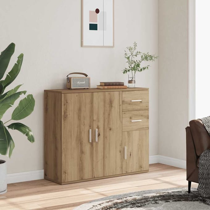 vidaXL - Dressoir - Artisan - Eikenhout - 91x29,5x75 - cm - Bewerkt - Hout