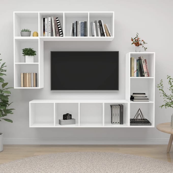 vidaXL - 4-delige - Tv-meubelset - bewerkt - hout - wit