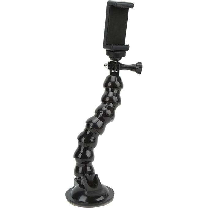 Support flexible à col de cygne avec ventouse pour voiture et support de téléphone pour caméra d'action black