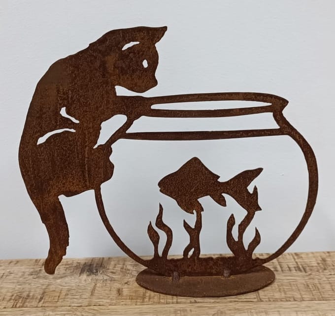 Dream-Garden Tuinbeeld Kat Pip bij vissenkom -H21 x B24cm