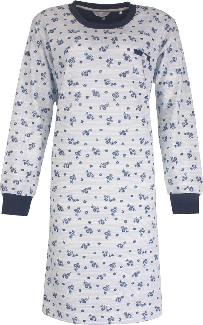 Tenderness Dames Nachthemd - Fleece - Bloemetjes - Licht Blauw - Maat 3XL