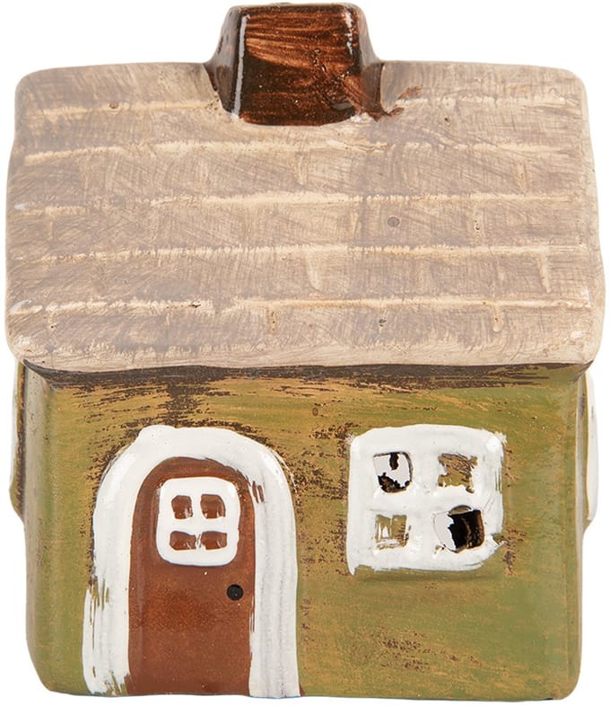 Clayre & Eef Waxinelichthouder Huis 8x7x10 cm Groen Keramiek