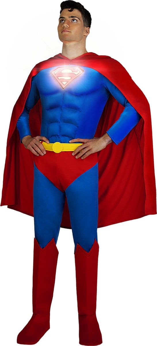 FUNIDELIA Superman Lights On kostuum voor mannen - Maat: M - Blauw