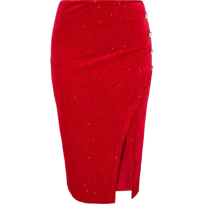 Faina Fluwelen rok met glitters Dames rood