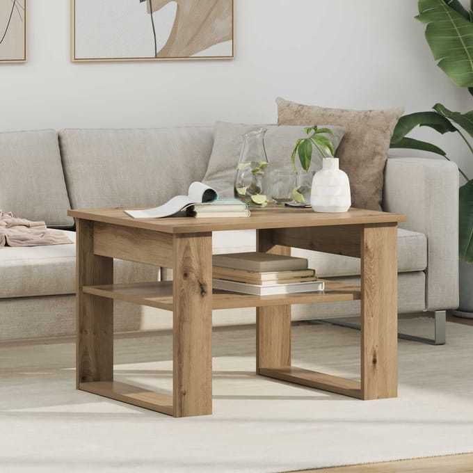 vidaXL - Salontafel - Artisan - Eiken - 64 - x - 54 - x - 44 - cm - Bewerkt - hout