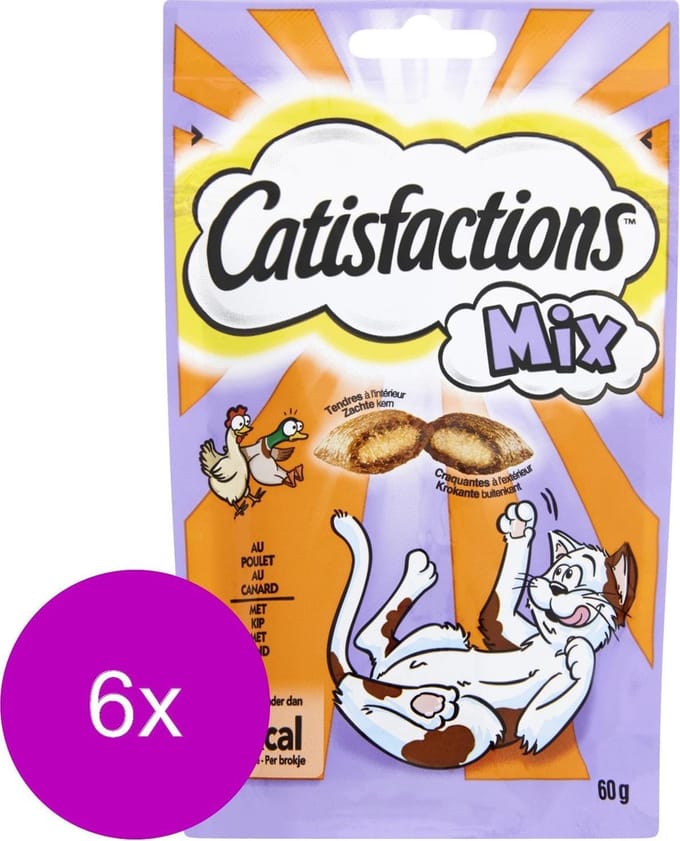 Catisfactions Kattensnoepjes 60 g - Kattensnack - 6 x Kip&Eend
