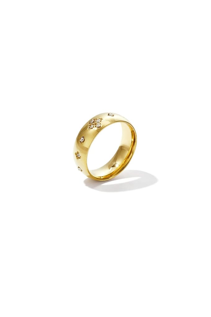 Ring met steentjes in klaver patroon - Goudkleur - 16