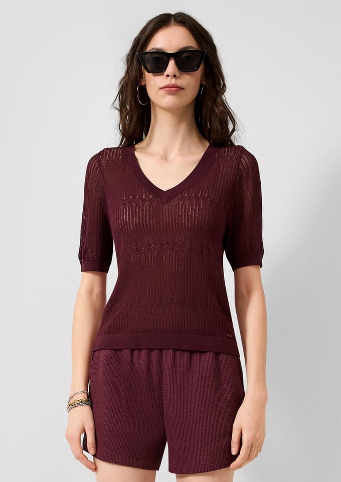 Delicate Cotton Pulli met Ajourpatroon Vrouwen QS Regular fFit