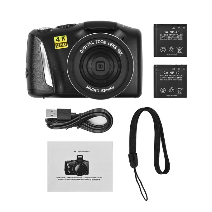 4K/60FPS 48MP Hoge Resolutie Digitale Camera Multifunctioneel Draagbaar 16x Digitale Zoom Video zwart