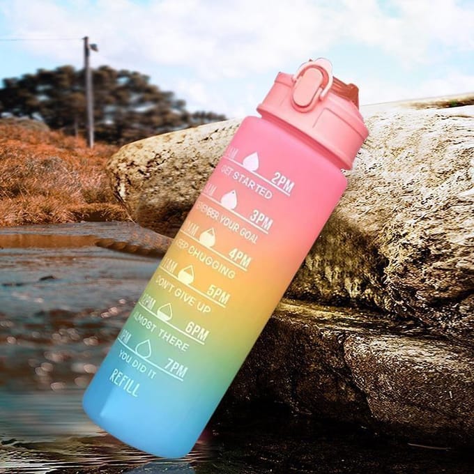 1 ensemble de bouteilles d'eau potable en paille de couleur dégradée, grande capacité, bouilloire d'extérieur Portable 280/900/2000ml, tasse d'eau froide étanche Portable