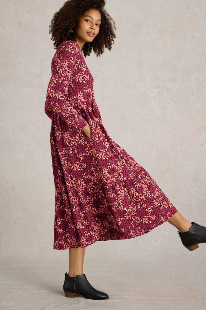 White Stuff Aimee Jersey Dress Plum Multi Taglia: 12 | Abiti in T-Shirt Outlet | Donna | Magenta