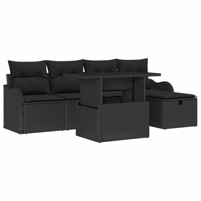 vidaXL - Tuinbank - Set - 6 - st - Zwart - poly - rattan