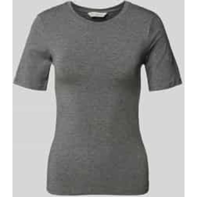 T-shirt met geribde ronde hals, model 'Betrina'